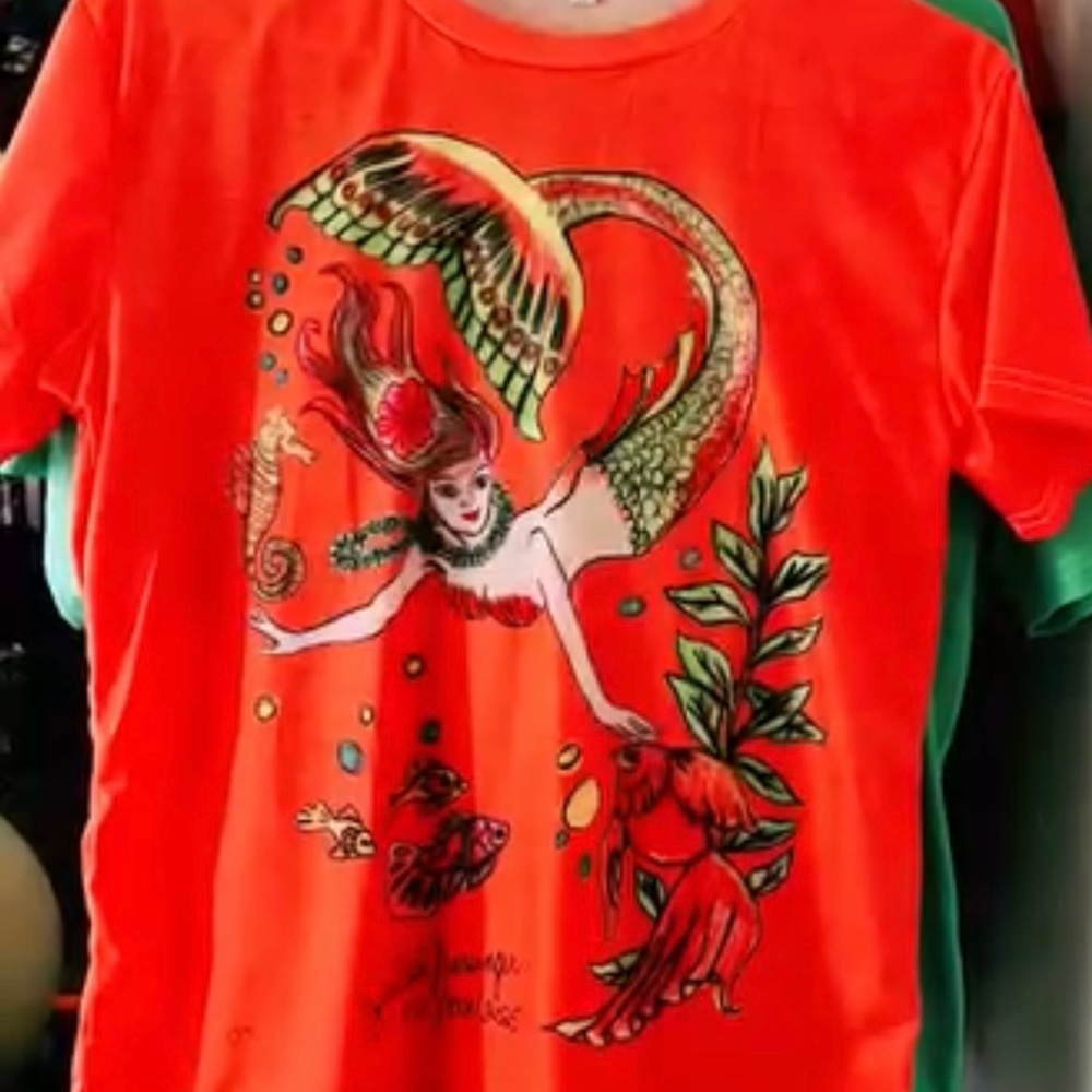 ( 0353) Women Mermaid Vibrant Orange Mermaid Graphic T-Shirt
